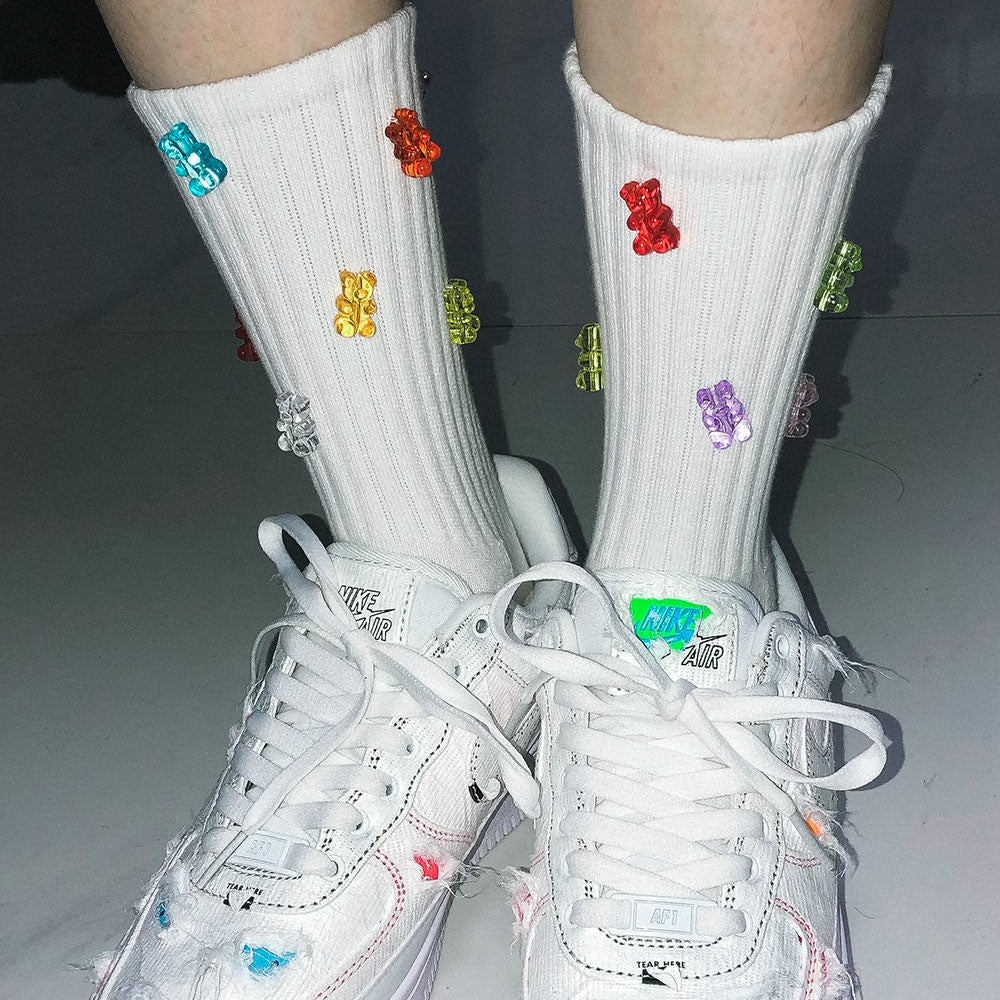 Y2K Aesthetic Gummy Bear Crew Socks - Cute Pastel Goth Style for Comfy Outfits