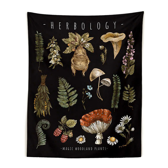 Y2K Aesthetic Herbology Wall Tapestry - Cute Pastel Goth Decor for Cozy Aesthetic Rooms