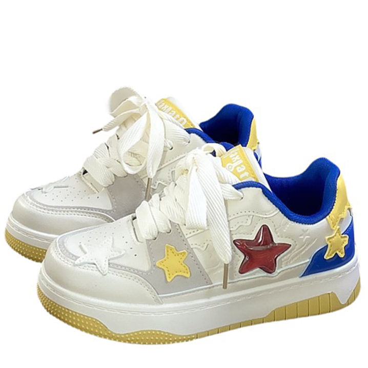 Y2K Aesthetic Star Sneakers in Blue & Yellow - Cute Grunge Style Footwear