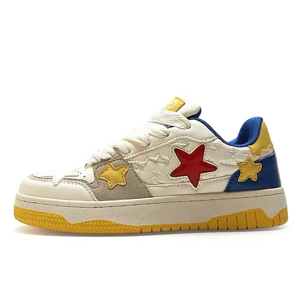 Y2K Aesthetic Star Sneakers in Blue & Yellow - Cute Grunge Style Footwear