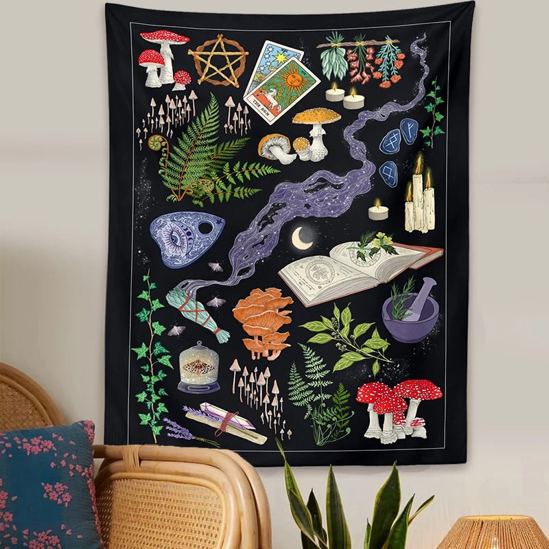Y2K Aesthetic Witch Wall Tapestry - Cozy Decor for Grunge, Coquette, and Dark Academia Styles