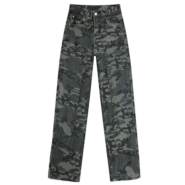 Y2K Camouflage Cargo Jeans - Vintage Grunge Style for Aesthetic Outfits and Comfy Looks