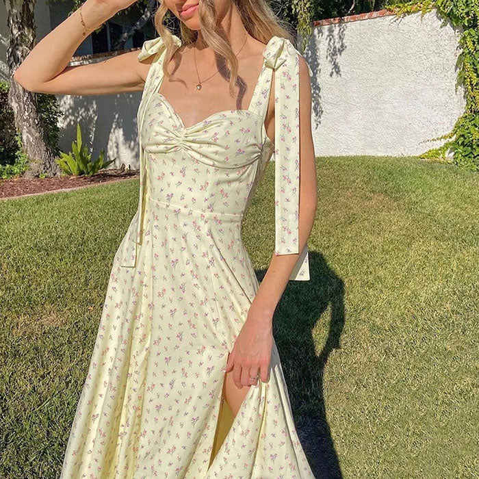 Y2K Cottagecore Midi Dress with Tie Straps - Vintage Aesthetic for Soft Girls