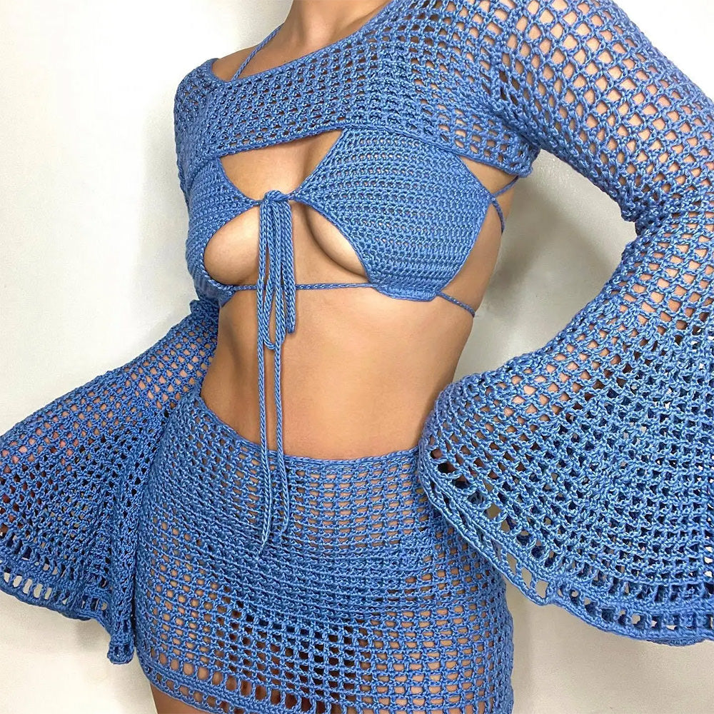 Y2K Crochet Top & Skirt Set - Cute Pastel Aesthetic for Coquette & Grunge Styles