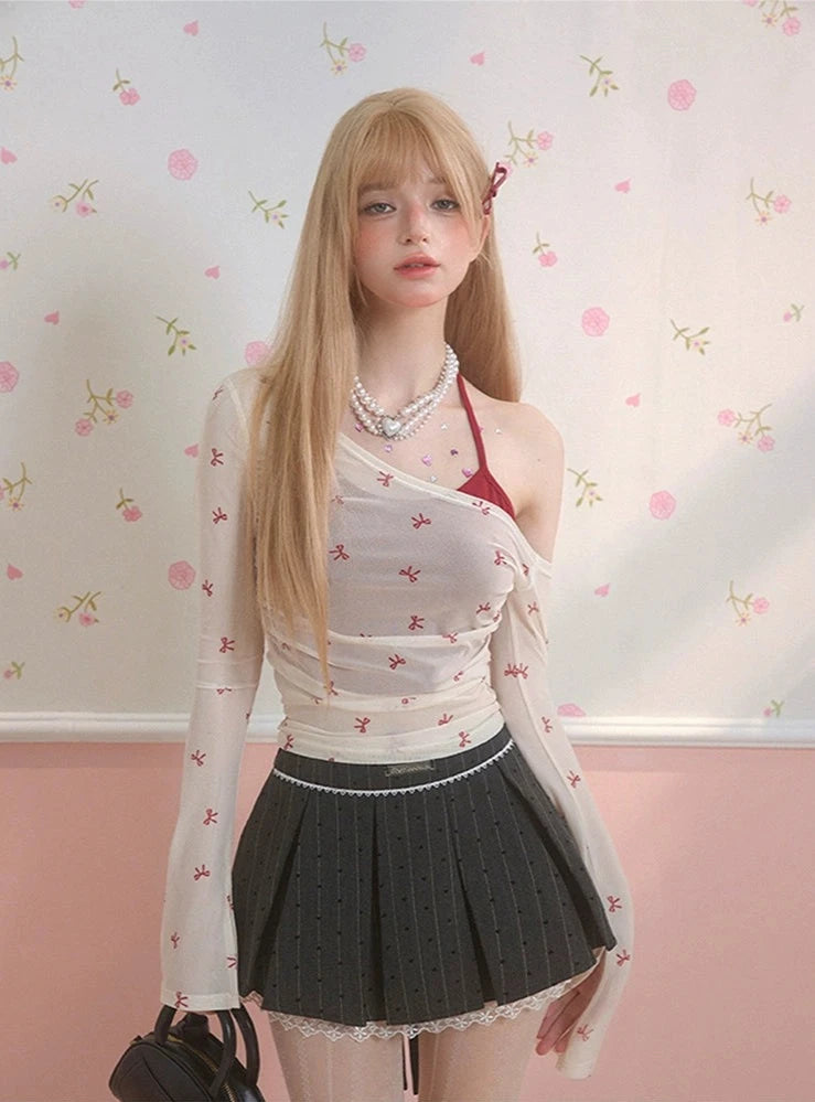 Y2K Fashion Fake Two-Piece Long Sleeve T-Shirt - Cute Tops for Grunge & Coquette Aesthetic
