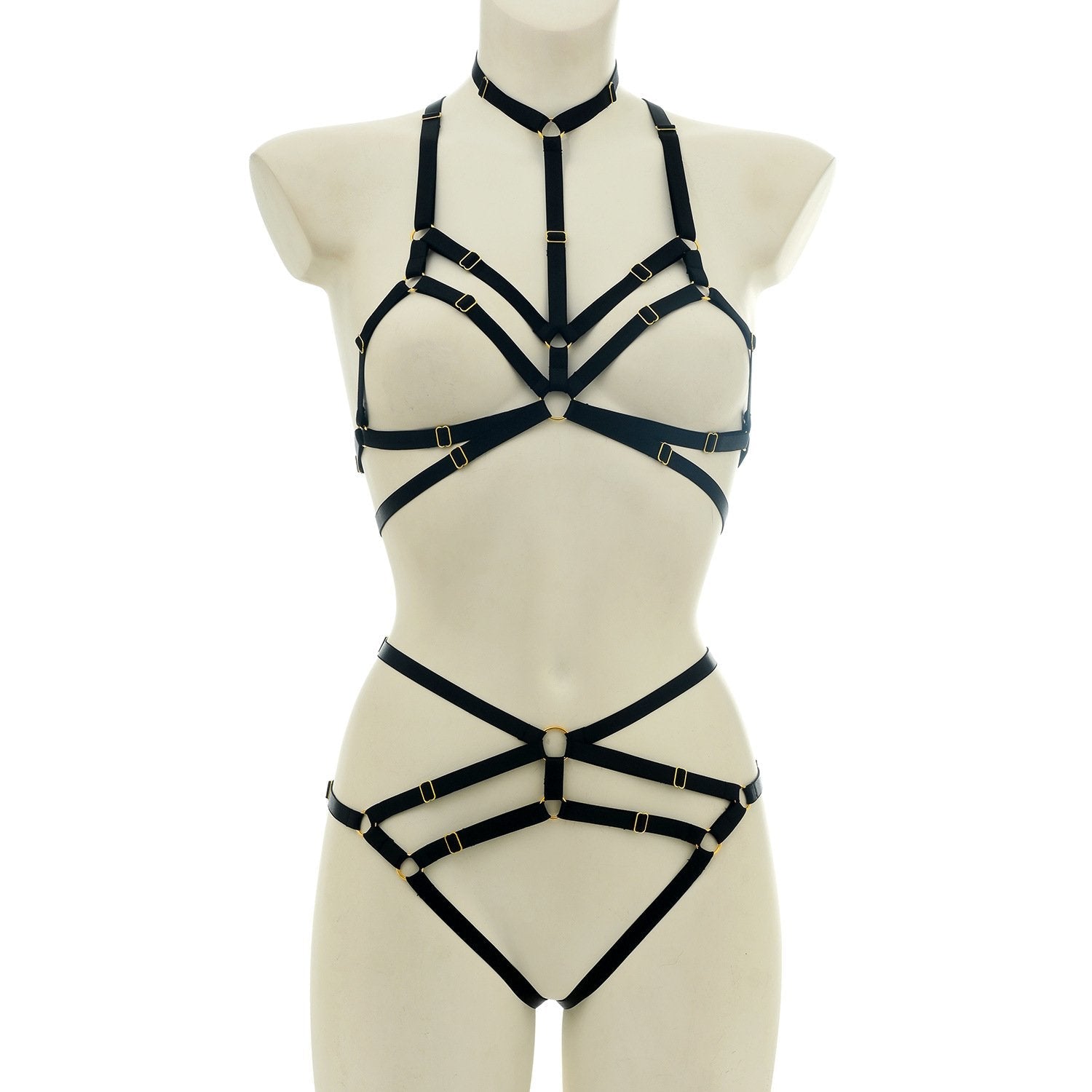 Y2K Fashion Halter Hollow Out Solid Harness Set - Grunge Aesthetic & Coquette Style