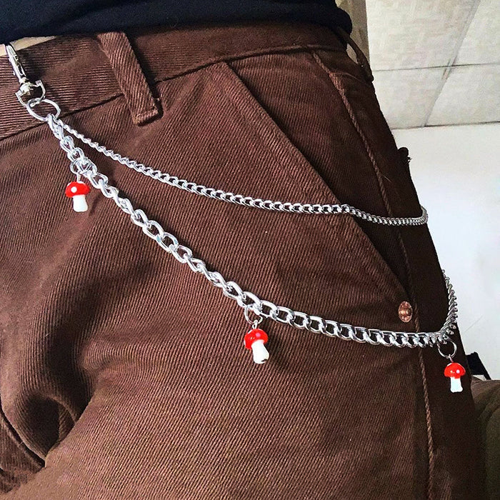 Y2K Fashion Mushroom Pant Chain Belt - Cute Aesthetic Accessory for Grunge & Coquette Styles