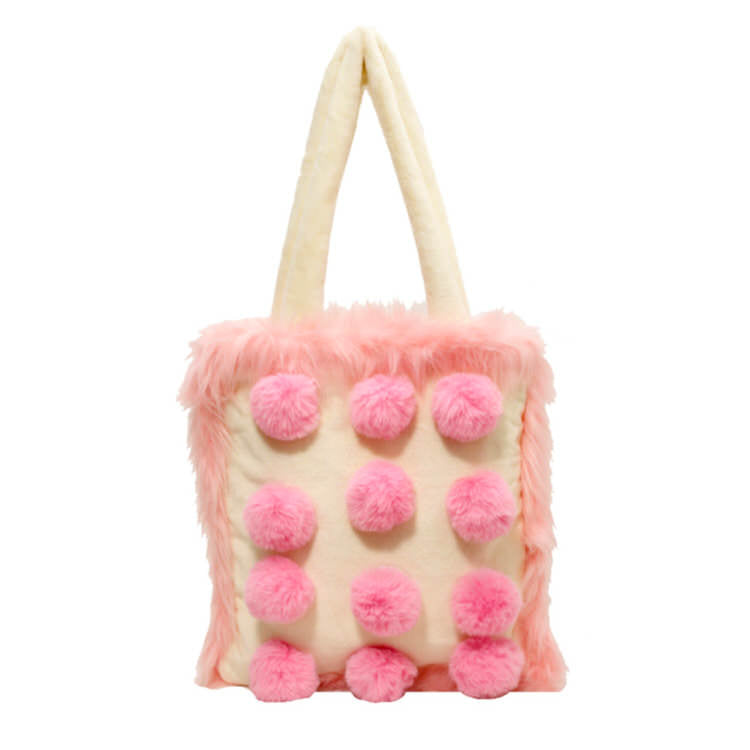 Y2K Fashion Pink Fluffy Pom Poms Bag - Cute Aesthetic Accessory for Coquette Style