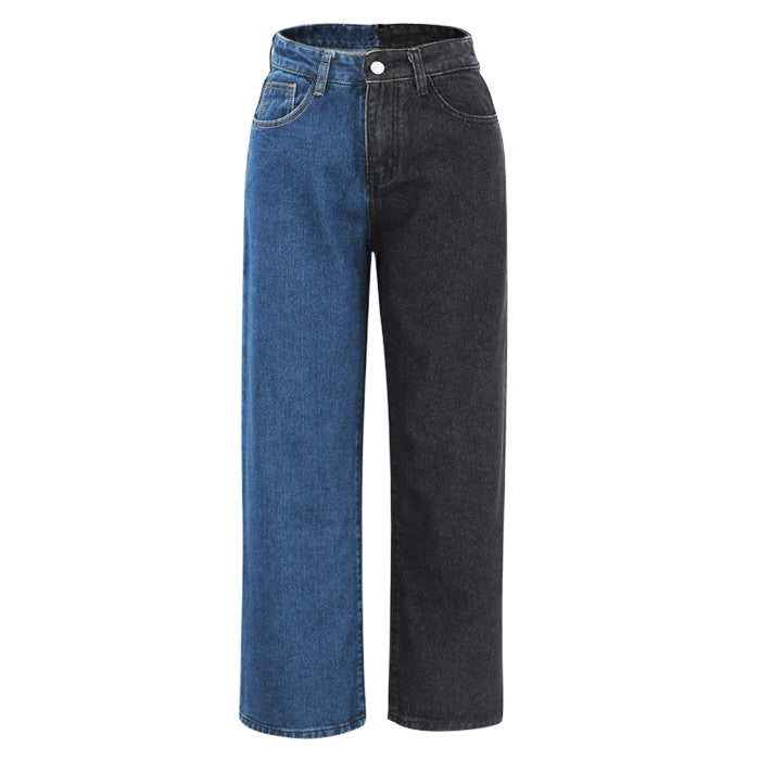 Y2K Fashion Split Color Jeans - 90s Grunge Aesthetic with Cute Pastel Details