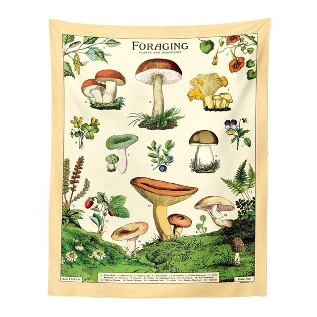 Y2K Fashion Tapestry: Aesthetic Plants & Mushrooms for Cozy Grunge & Coquette Decor