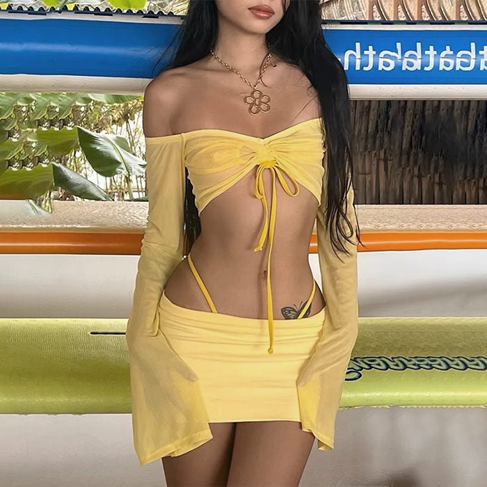 Y2K Fashion Tropical Sun Top & Cargo Skirt Set - Cute Pastel Aesthetic Outfit for Summer
