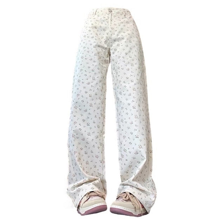 Y2K Floral Print Cord Pants - Vintage Aesthetic, Grunge Style, Cute Comfy Bottoms