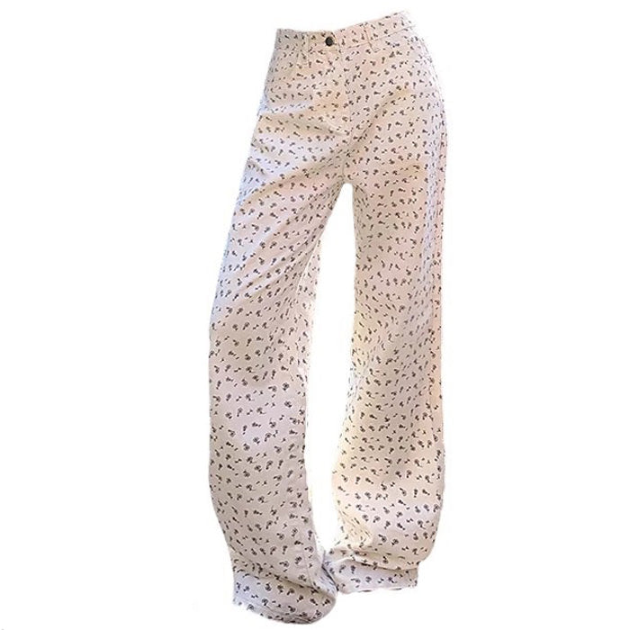 Y2K Floral Print Cord Pants - Vintage Aesthetic, Grunge Style, Cute Comfy Bottoms