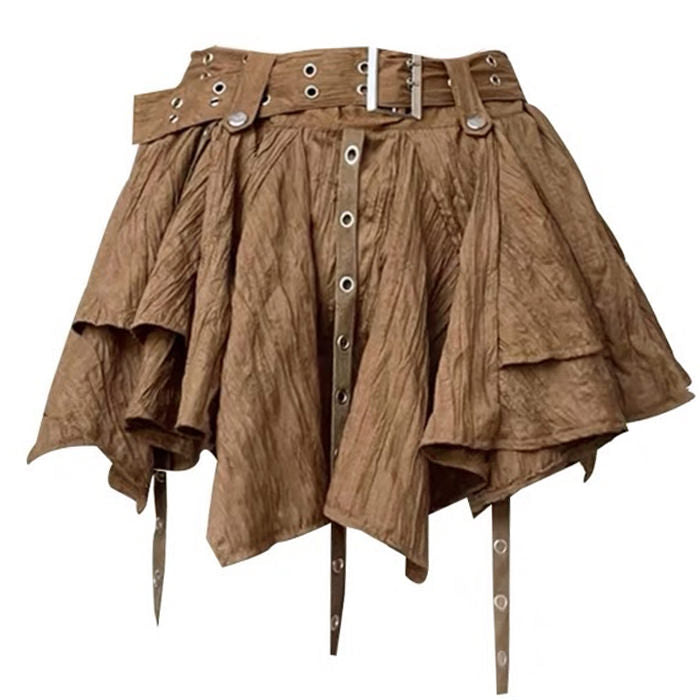 Y2K Grunge Aesthetic Brown Mini Skirt - Cute Cargo Skirt for Coquette Style Outfits