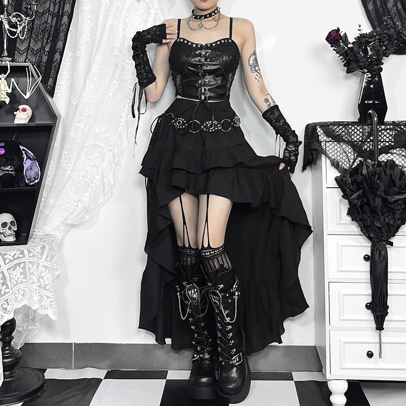 Y2K Grunge Aesthetic Midi Skirt - Ruched Solid Design for Cute Coquette Outfits