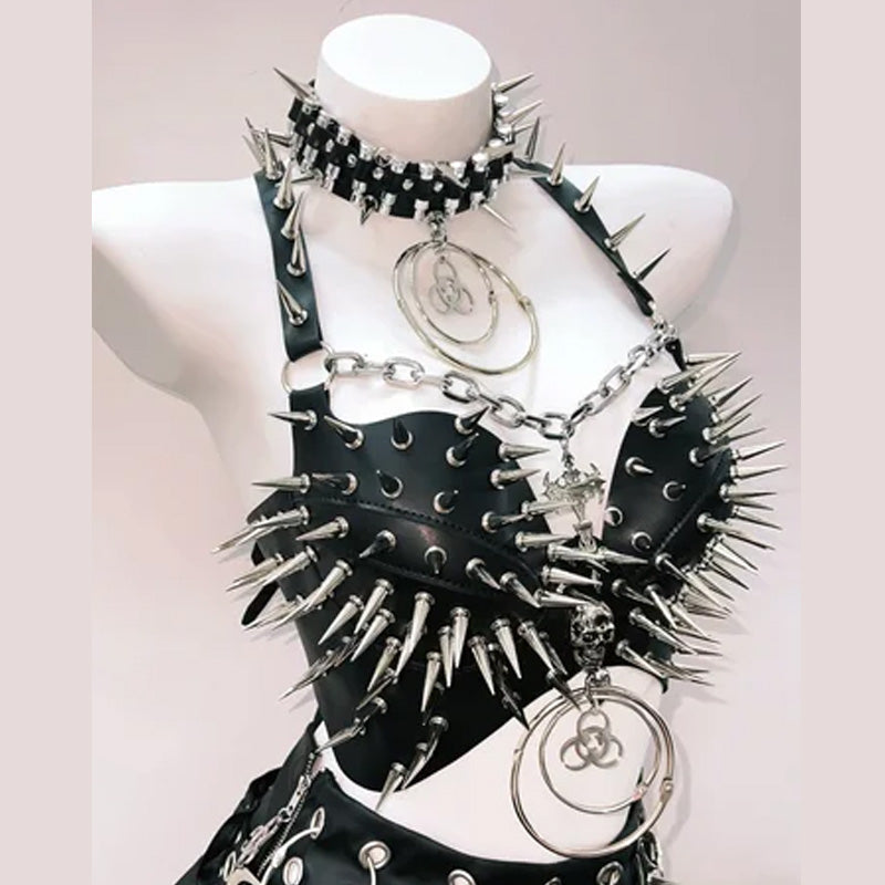 Y2K Grunge Aesthetic O-Ring Rivet Chain PU Leather Top - Cute & Comfy for Every Occasion