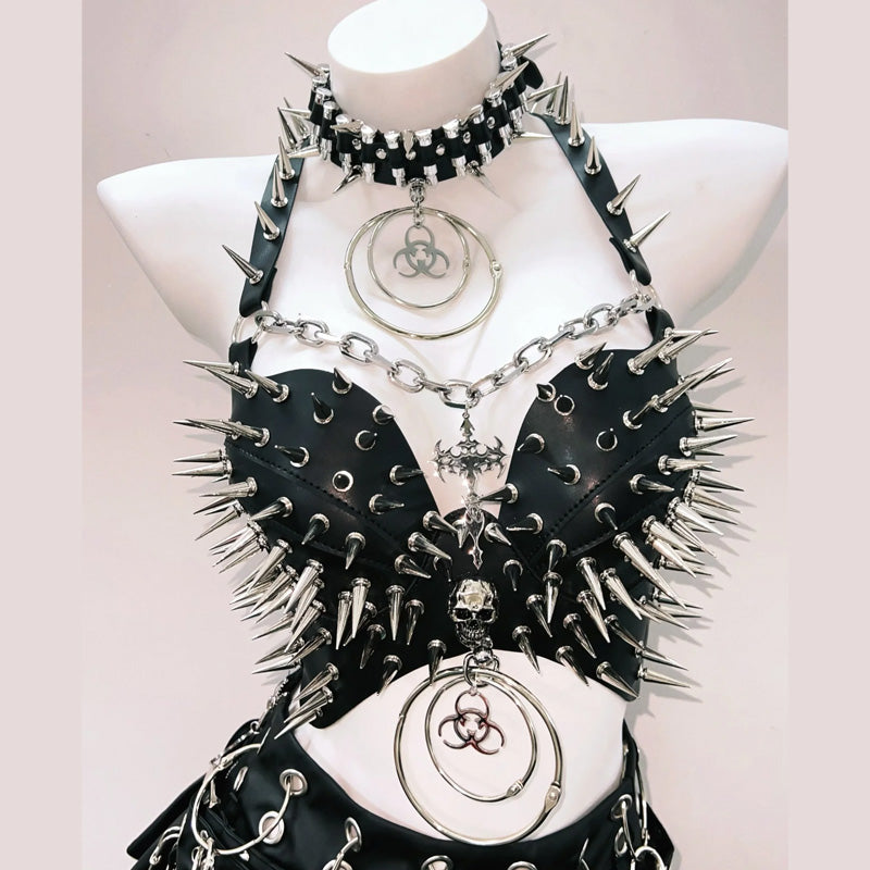 Y2K Grunge Aesthetic O-Ring Rivet Chain PU Leather Top - Cute & Comfy for Every Occasion