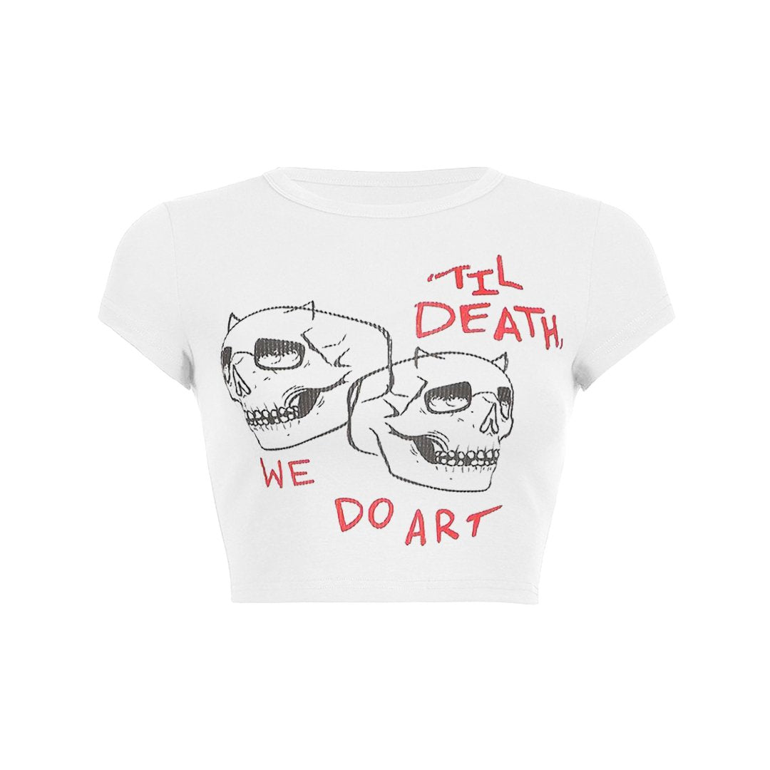 Y2K Grunge Aesthetic Skull Art Crop Top - Cute Comfy Tee for Coquette & Emo Styles