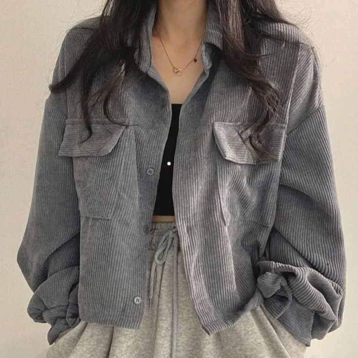 Y2K Grunge Cord Jacket - Vintage Aesthetic Outerwear for Coquette & Soft Girl Styles