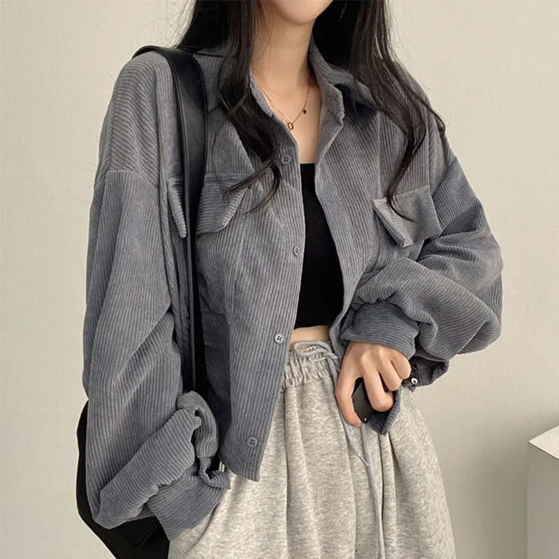 Y2K Grunge Cord Jacket - Vintage Aesthetic Outerwear for Coquette & Soft Girl Styles