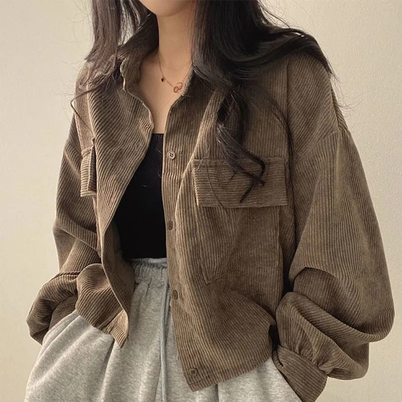 Y2K Grunge Cord Jacket - Vintage Aesthetic Outerwear for Coquette & Soft Girl Styles