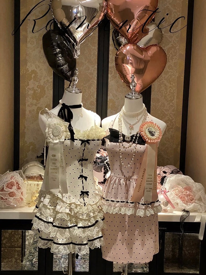 Y2K Vintage Polka Dot Corset Set - Cute Tops for Coquette Aesthetic & Grunge Style