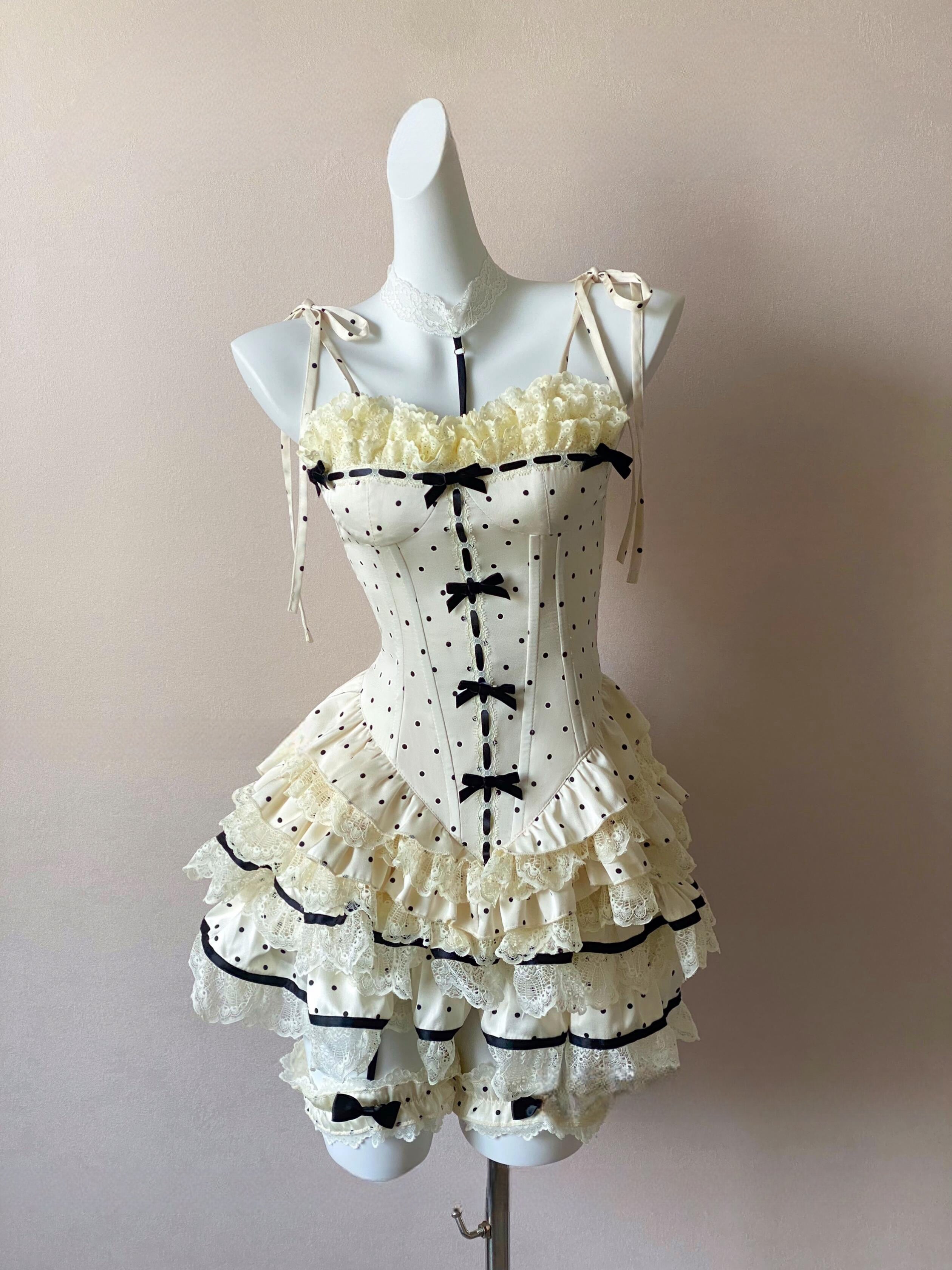 Y2K Vintage Polka Dot Corset Set - Cute Tops for Coquette Aesthetic & Grunge Style