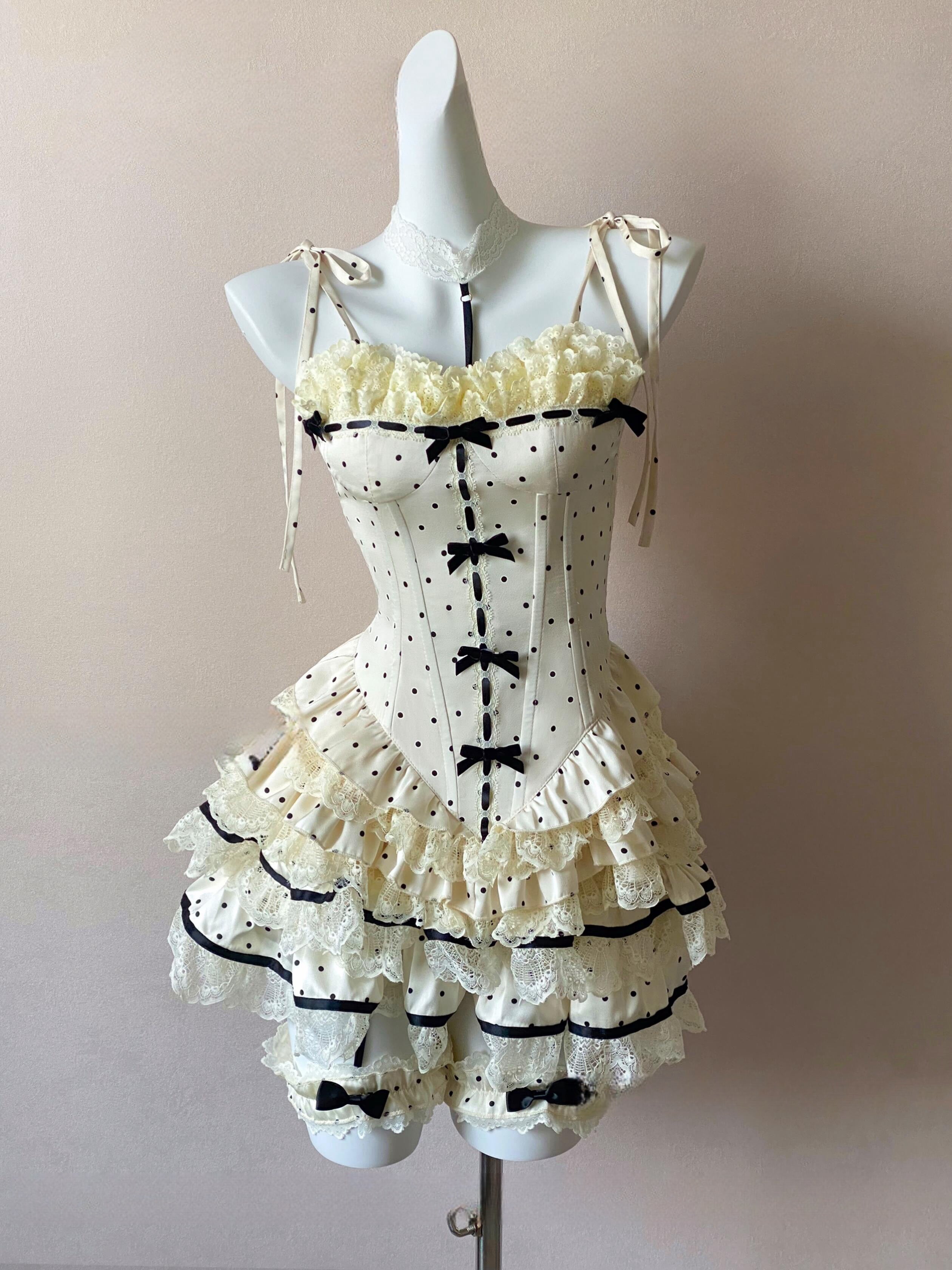 Y2K Vintage Polka Dot Corset Set - Cute Tops for Coquette Aesthetic & Grunge Style