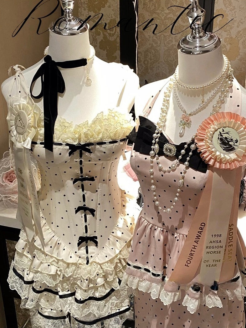 Y2K Vintage Polka Dot Corset Set - Cute Tops for Coquette Aesthetic & Grunge Style