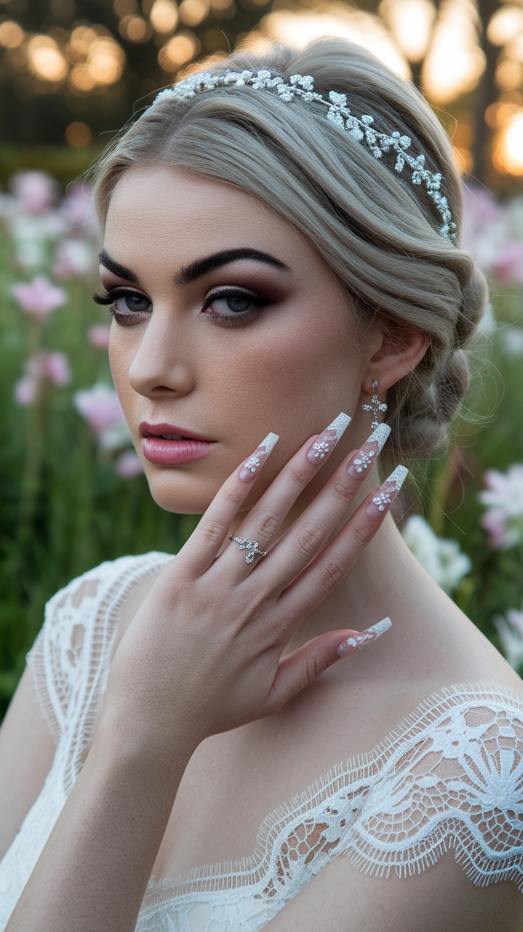 Bridal Nail Extension Designs for the Perfect Wedding Day outfit idea