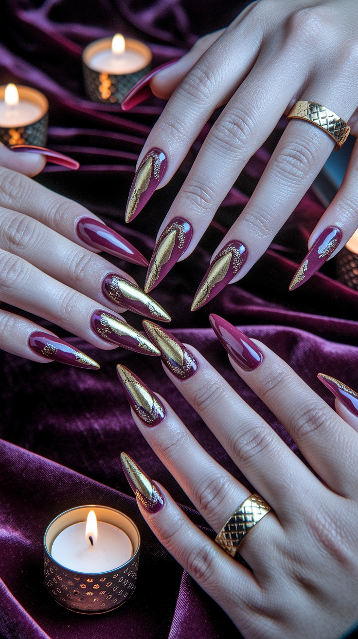 Burgundy and Gold Nail Designs for a Luxe Look outfit idea