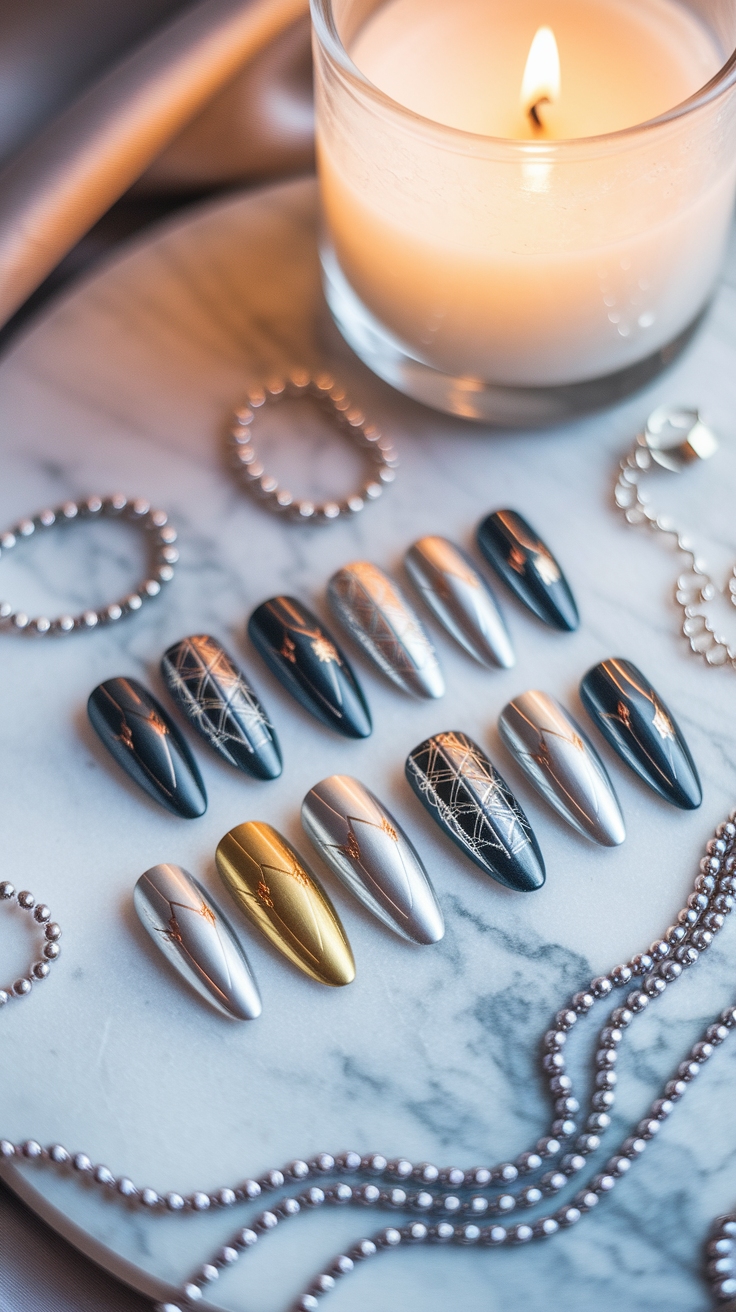 gold and silver nail designs