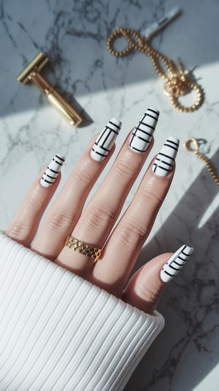 Line Design Nail Art: Simple Yet Chic Ideas outfit idea