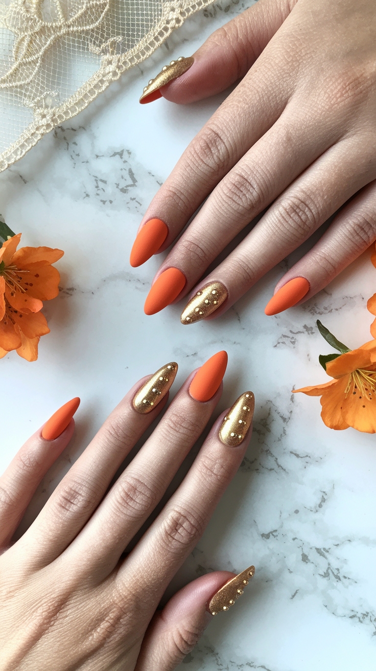 orange and gold nail designs