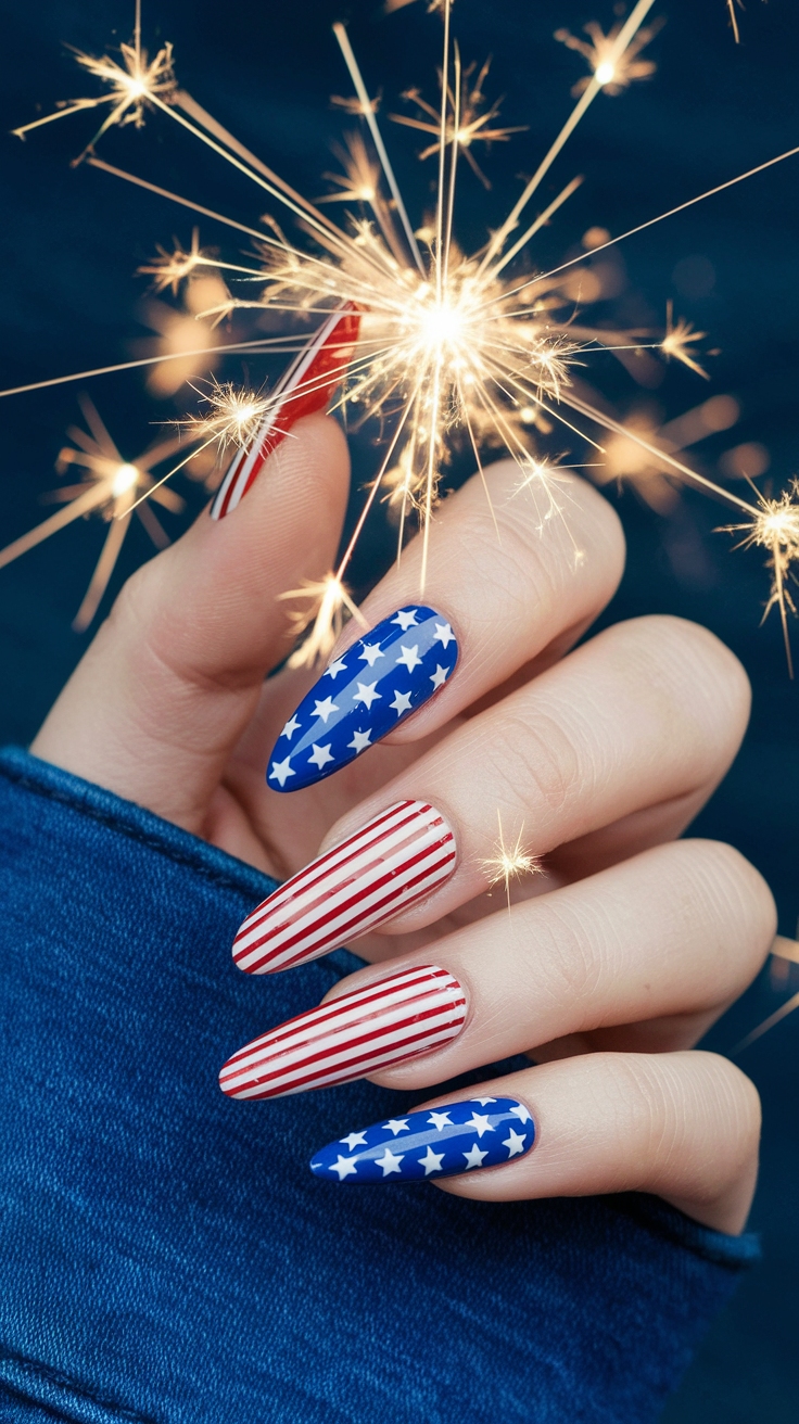 red white and blue nails