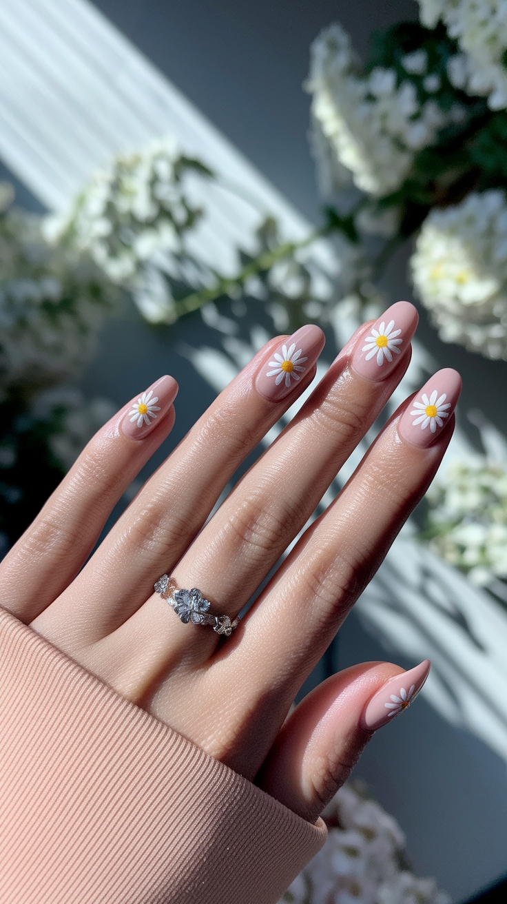 white flower nail design