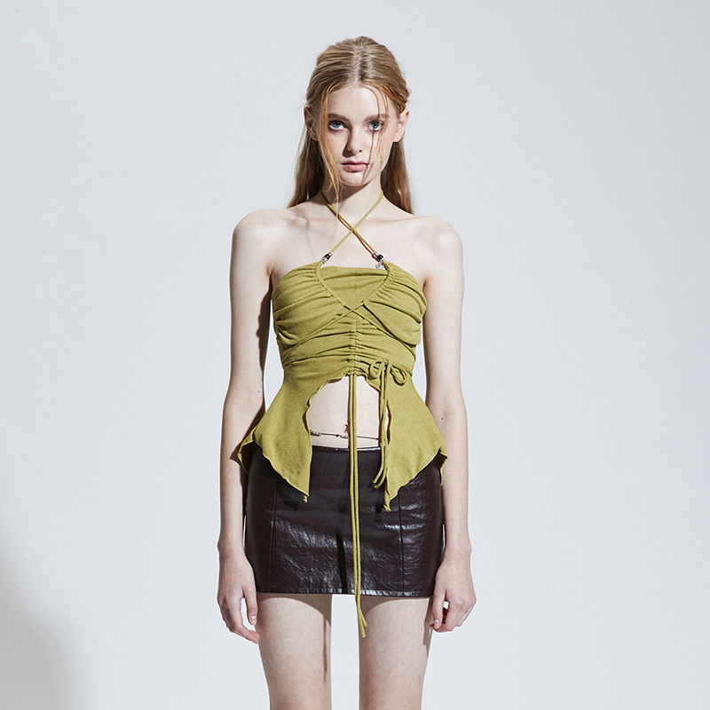 2021 Autumn/Winter Women's Shoulder-Exposing Halter Crop Top - Slim Fit, Unique Design, Trendy Fashion for Y2K and 90s Styles