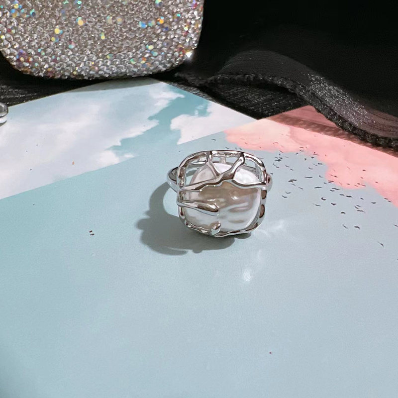 2022 Irregular Pearl Open Ring for Women, Minimalist Design, Light Luxury, Fashionable Niche Style