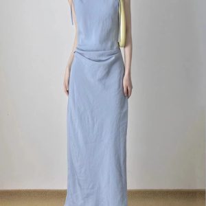 2023 Summer Romantic Beach Vacation Off-Shoulder Tie Dress for Women - Sleeveless Slim Long Dress in Trendy Style