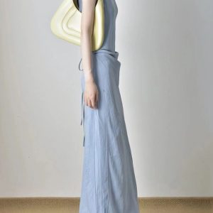 2023 Summer Romantic Beach Vacation Off-Shoulder Tie Dress for Women - Sleeveless Slim Long Dress in Trendy Style