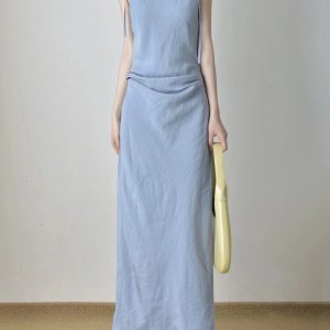 2023 Summer Romantic Beach Vacation Off-Shoulder Tie Dress for Women - Sleeveless Slim Long Dress in Trendy Style