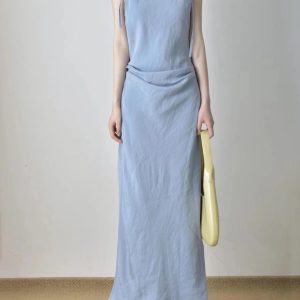2023 Summer Romantic Beach Vacation Off-Shoulder Tie Dress for Women - Sleeveless Slim Long Dress in Trendy Style