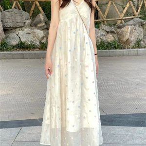 2023 Summer Spaghetti Strap Dress for Women, Sweet French Long Beach Dress, Flattering Fit, Vacation Style