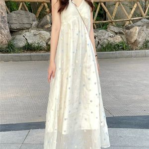 2023 Summer Spaghetti Strap Dress for Women, Sweet French Long Beach Dress, Flattering Fit, Vacation Style