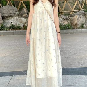 2023 Summer Spaghetti Strap Dress for Women, Sweet French Long Beach Dress, Flattering Fit, Vacation Style