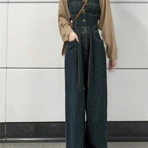 2023 Summer Vintage Drawstring Wide-Leg Denim Jumpsuit for Women - Slimming Strapless Versatile Fashion