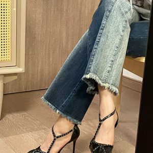 2023 Women's Retro Pointed Toe Rivet High Heels - Punk Style Single Strap Thin Heels Sandals for Fashion-Forward Looks