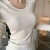 2024 Autumn Long Sleeve U-Neck Pullover Top - Trendy Base Shirt for Women, Perfect for Casual Layering