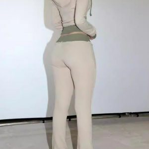 2024 Autumn/Winter Street Style Color Block Hooded Sweatshirt & Spliced Flared Knit Pants Set for Trendy Casual Looks