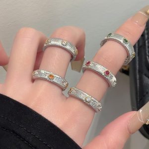 2024 Gold-Plated Snowflake Gemstone Ring for Women, Light Luxury Open-Set Zircon Trendy Fashion Accessory